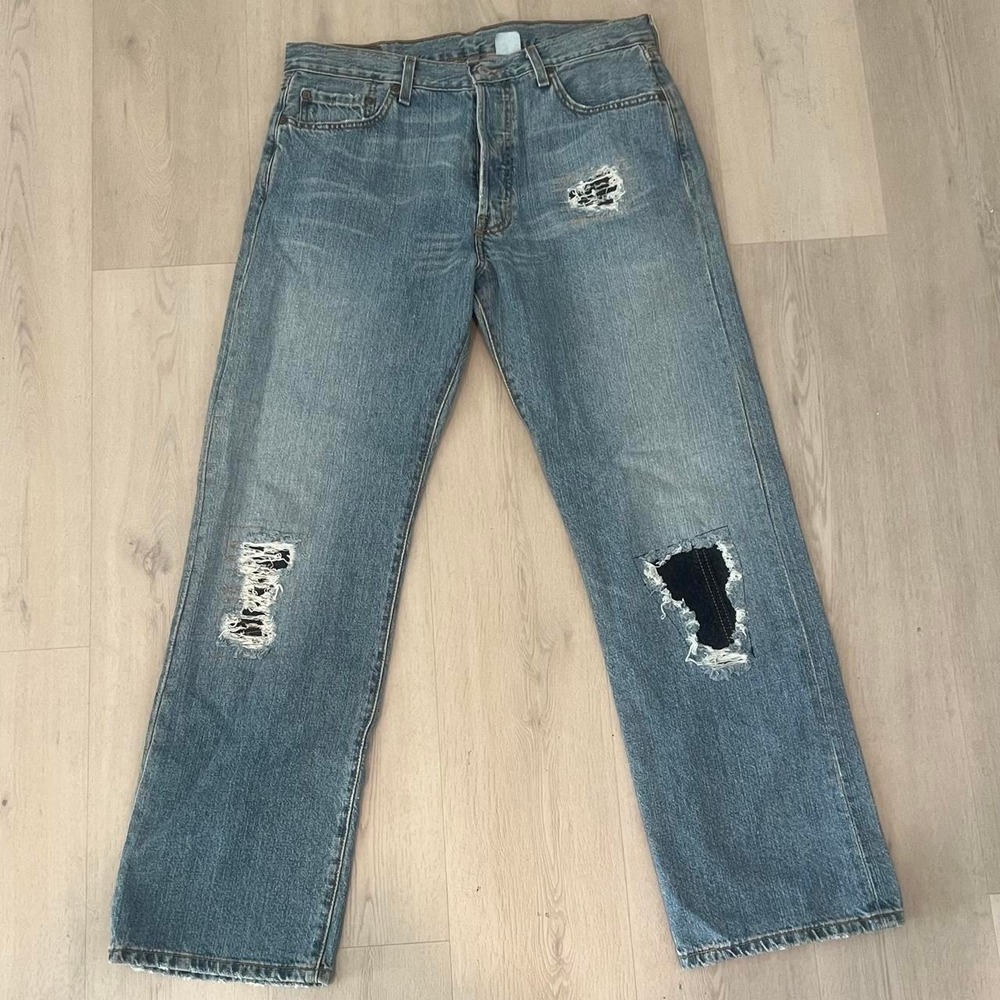 Vintage Y2K Levi's 501 2000s Jeans 34x30 Factory Distressed Patchwork Destroyed